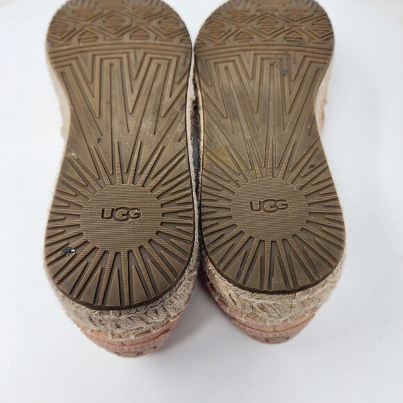UGG Australia Heidi Espadrille Women 7 Pink Suntan Suede Geometric Perforated - Picture 13 of 14